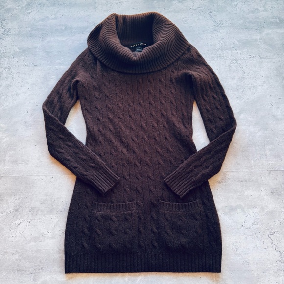 Ralph Lauren Black Label Sweaters - Ralph Lauren Black Label 100% Cashmere Long Cowl Neck Sweater Brown,  Small